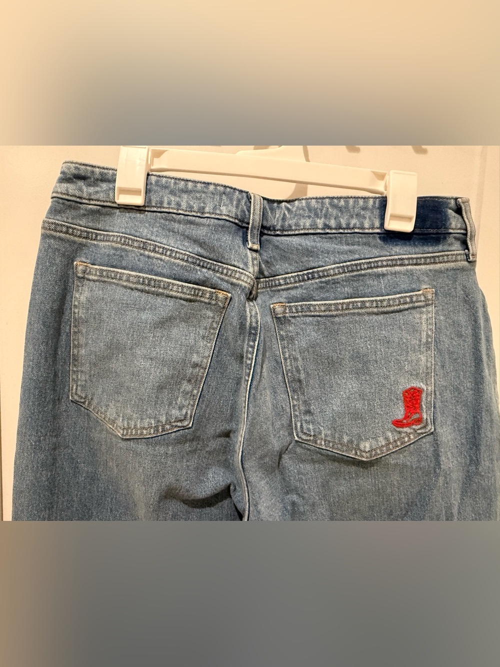 Abercrombie & Fitch Light Blue Relaxed Denim Jeans with Red Boot Patch